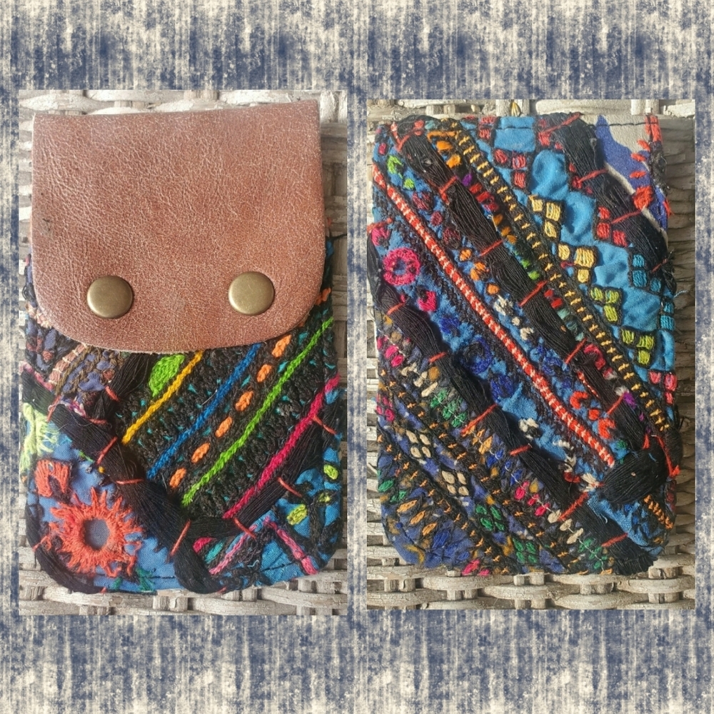 🪬🍄 Free People Boho Embroidered Repurposed vtg banjara hippie Wallet card case